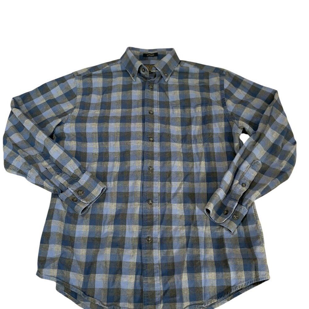 Pendleton Landry  Blue Plaid Button Up L/S Cotton blend Shirt Men's Sz Med